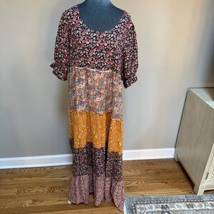 Natural Life Collette Tiered Maxi Dress Largr Floral Cottagecore Boho